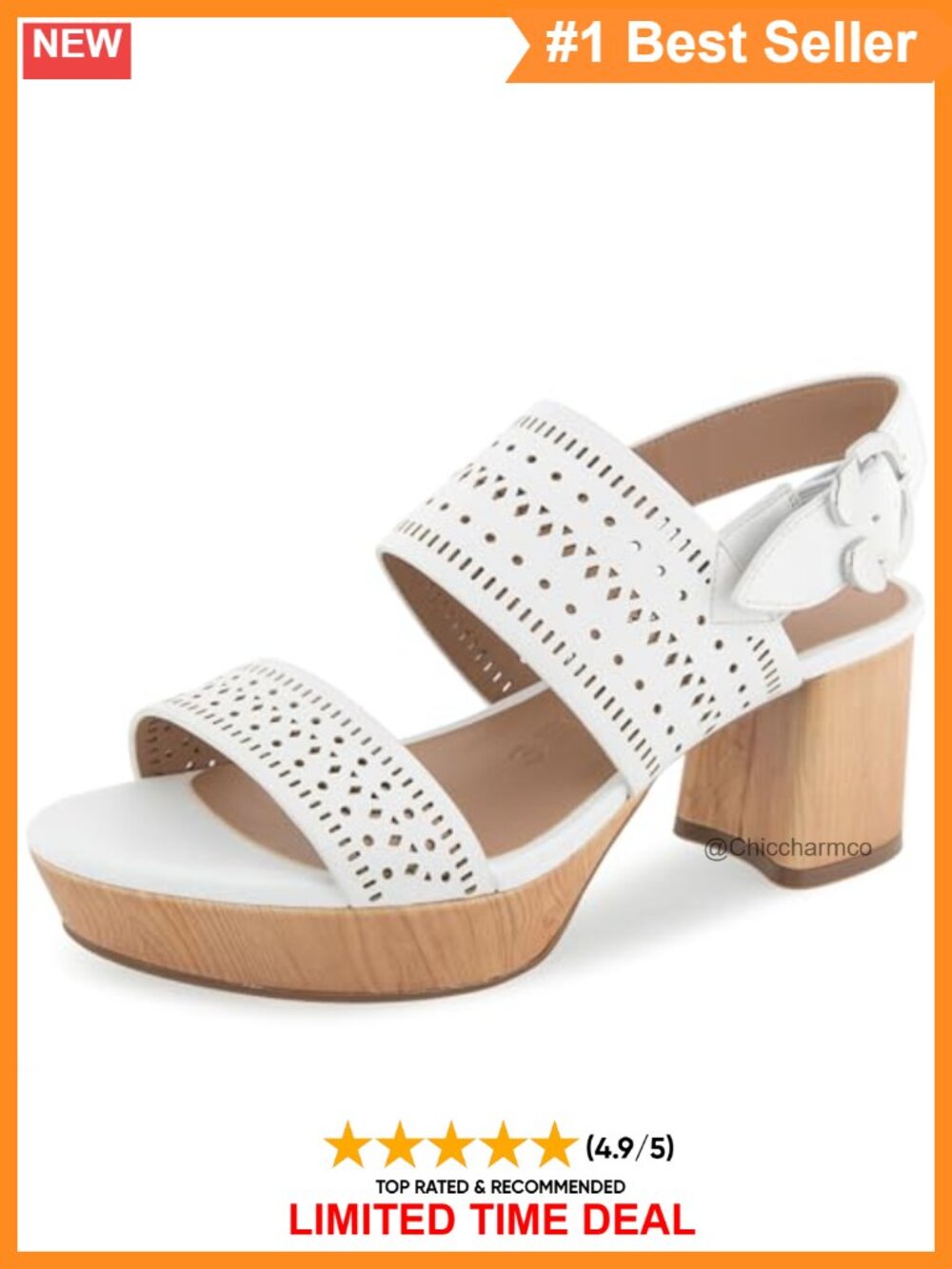Platform Heeled Sandals Ankle Strap Faux Leather Adjustable Buckle